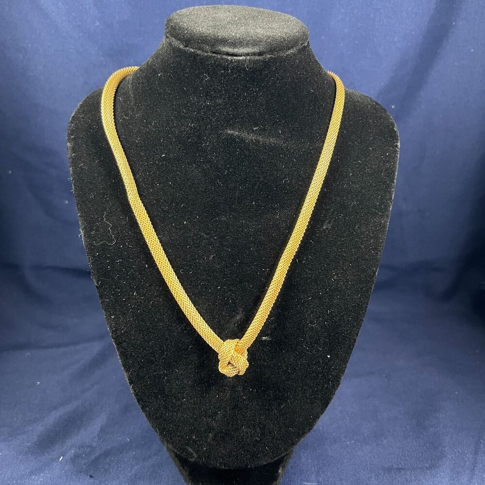 Vintage Emmons Gold-Tone Mesh Knot Necklace 16" Elegant Statement Jewelry